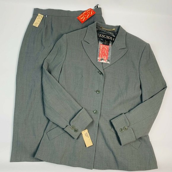 VGUC 90s Escada Women's EU 42 Wool Skirt Suit Blazer Jacket Two Piece Set